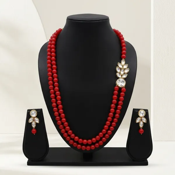 Red_Stylish_Copper_Plated_Twinkling_Leaves_Two_Layer_Necklace