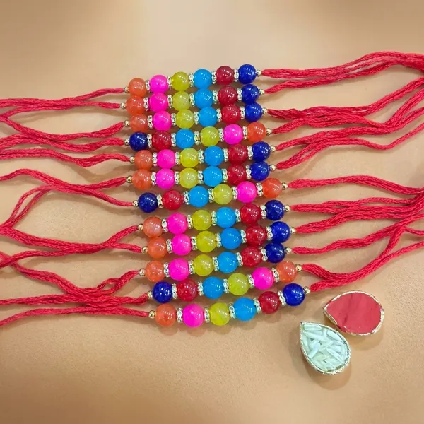 Dhivara_Pearl_Rakhi_Combo_/_Pack_Of_12_Rakhi_With_Roli_Chawal