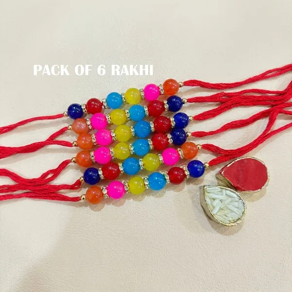 Dhivara_Pearl_Rakhi_Combo_/_Pack_Of_6_Rakhi_With_Roli_Chawal