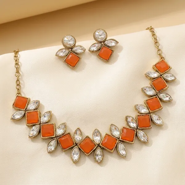 Orange_Alloy_Copper_Orange_Jewellery_Set_For_Women