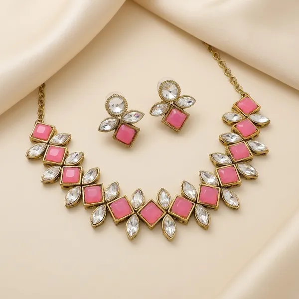 Pink_Alloy_Copper_Pink_Jewellery_Set_For_Women