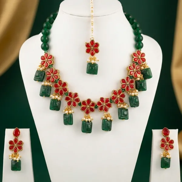 Red_And_Green_Alloy_Copper_Jewellery_Set_For_Women