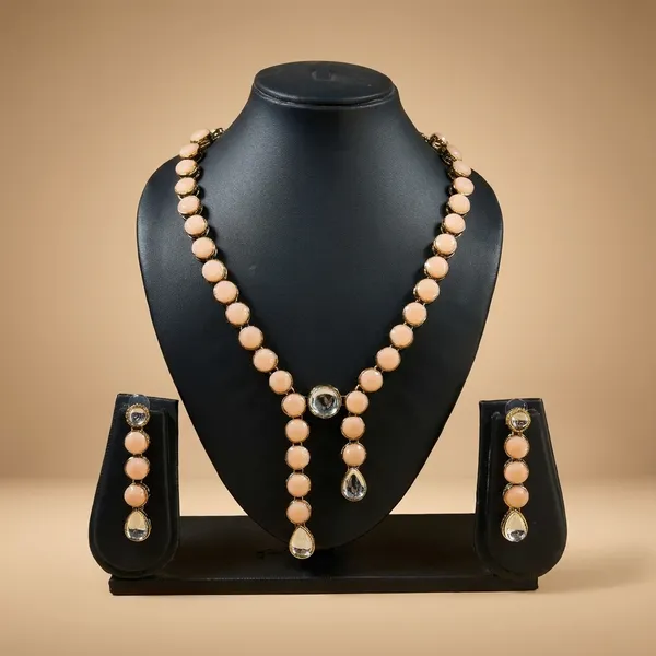 Peach_Alloy_Copper_Jewellery_Set_For_Women