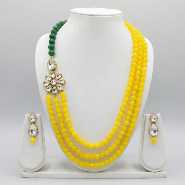 Stunning_Three_Layer_Yellow_And_Green_Pearl_Kundan_Necklace_Set