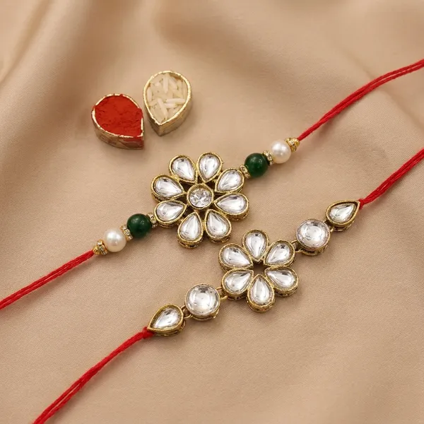 Dhivara_Kundan_Rakhi_Combo_/_Pack_Of_2_Rakhi_With_Roli_Chawal