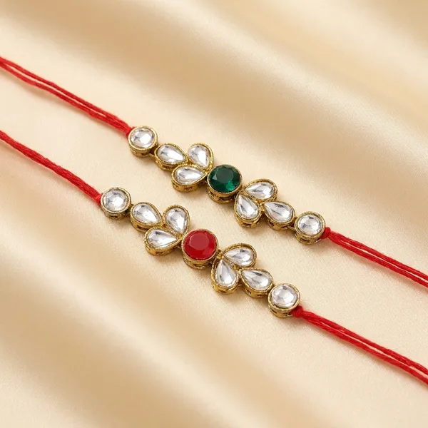 Dhivara_Kundan_Rakhi_Combo_/_Pack_Of_2_Rakhi_With_Roli_Chawal