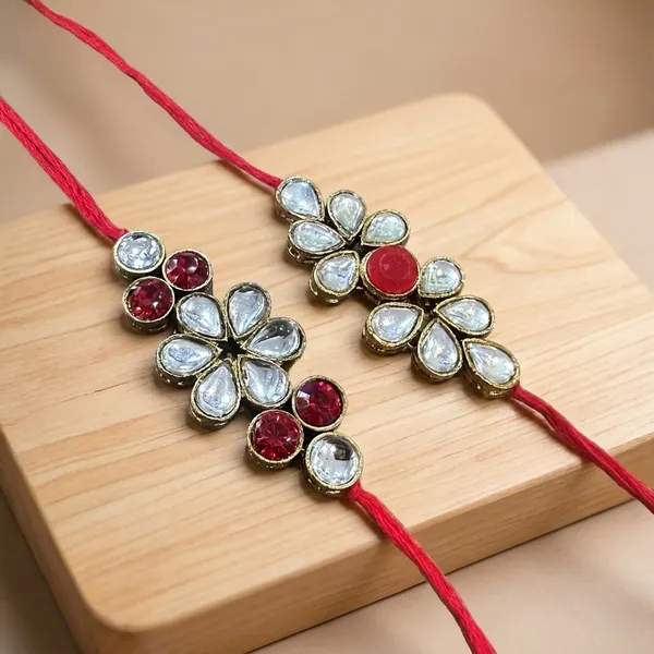 Dhivara_Kundan_Rakhi_Combo_/_Pack_Of_2_Rakhi_With_Roli_Chawal