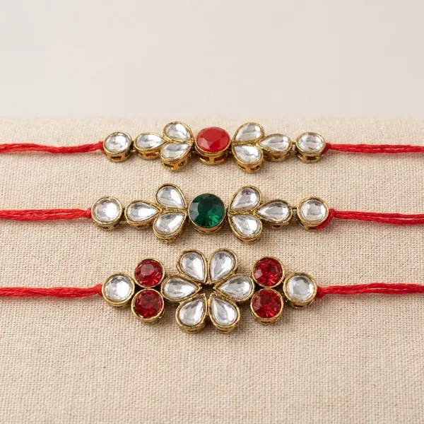 Dhivara_Kundan_Rakhi_Combo_/_Pack_Of_3_Rakhi_With_Roli_Chawal