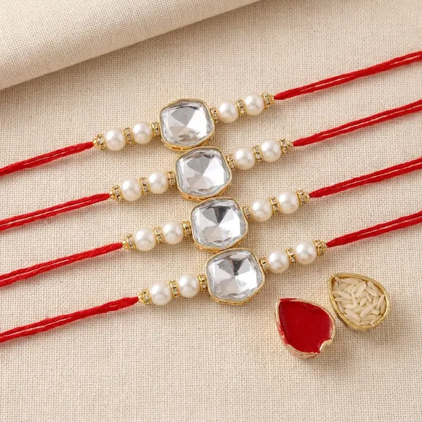Dhivara_Kundan_Rakhi_Combo_/_Pack_Of_4_Rakhi_With_Roli_Chawal