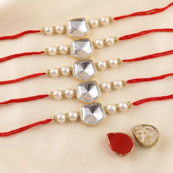 Dhivara_Kundan_Rakhi_Combo_/_Pack_Of_5_Rakhi_With_Roli_Chawal