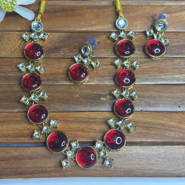 Ruby_Pink_Alloy_Metal_Copper_Plated_Necklace_Set