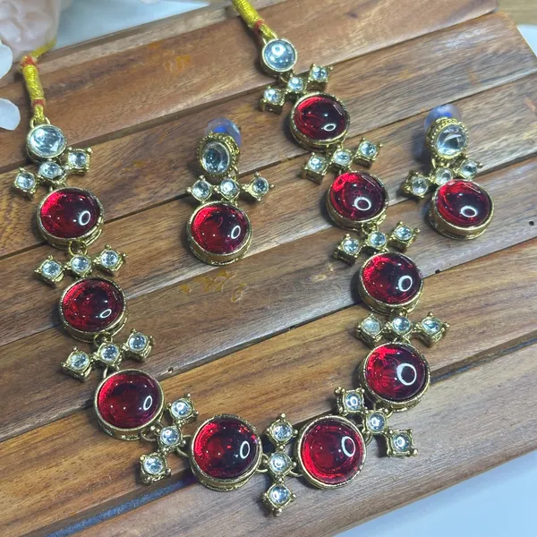 Ruby_Pink_Alloy_Metal_Copper_Plated_Necklace_Set