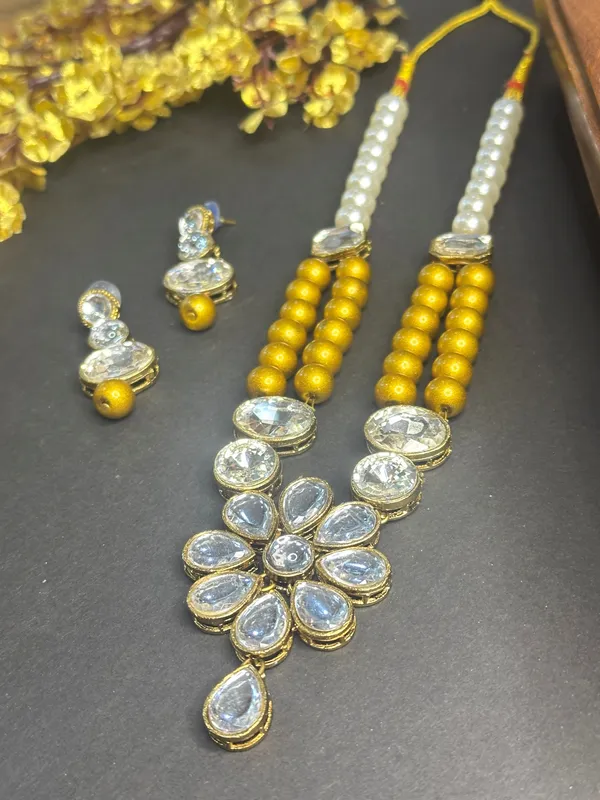 Rhodium_Plated_Beautiful_Double_Line_Pearl_And_Kundan_Necklace_Set_For_Women
