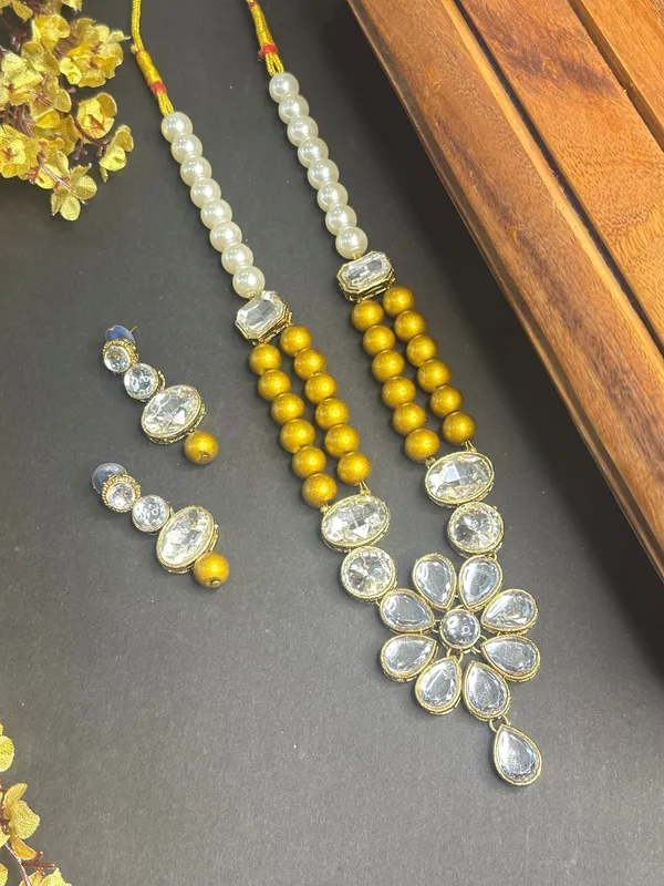 Rhodium_Plated_Beautiful_Double_Line_Pearl_And_Kundan_Necklace_Set_For_Women