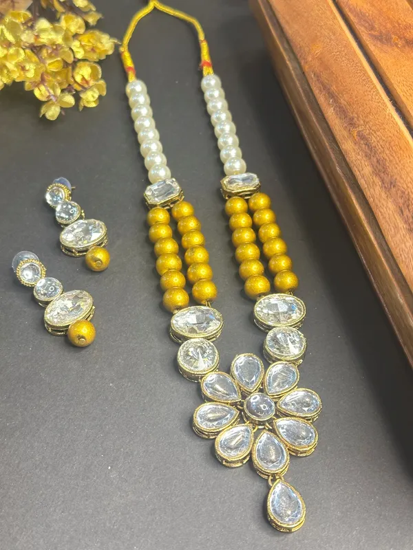 Rhodium_Plated_Beautiful_Double_Line_Pearl_And_Kundan_Necklace_Set_For_Women