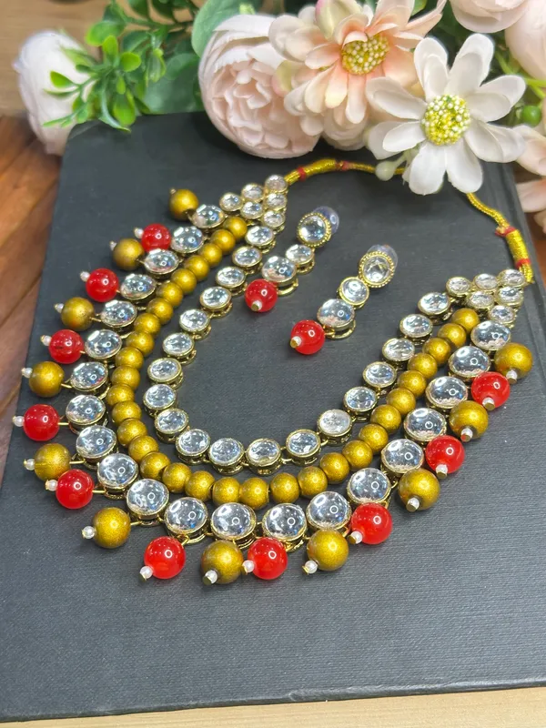 Three_Layer_Red_And_Golden_Metal_Copper_Jewellery_Set_For_Women