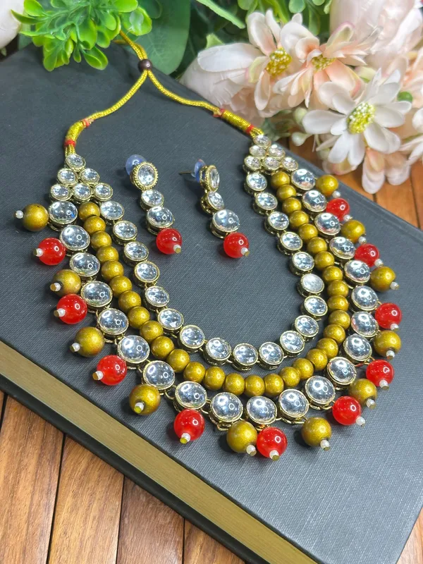 Three_Layer_Red_And_Golden_Metal_Copper_Jewellery_Set_For_Women