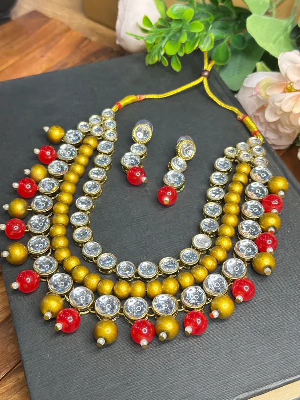 Three_Layer_Red_And_Golden_Metal_Copper_Jewellery_Set_For_Women