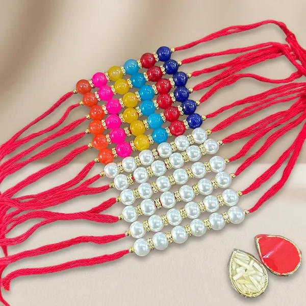 Dhivara_Pearl_Rakhi_Combo_/_Pack_Of_12_Rakhi_With_Roli_Chawal