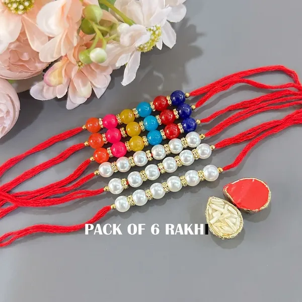Dhivara_Pearl_Rakhi_Combo_/_Pack_Of_6_Rakhi_With_Roli_Chawal