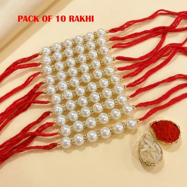 Dhivara_Pearl_Rakhi_Combo_/_Pack_Of_10_Rakhi_With_Roli_Chawal