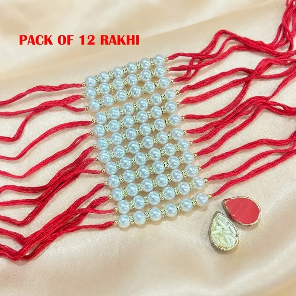 Dhivara_Pearl_Rakhi_Combo_/_Pack_Of_12_Rakhi_With_Roli_Chawal