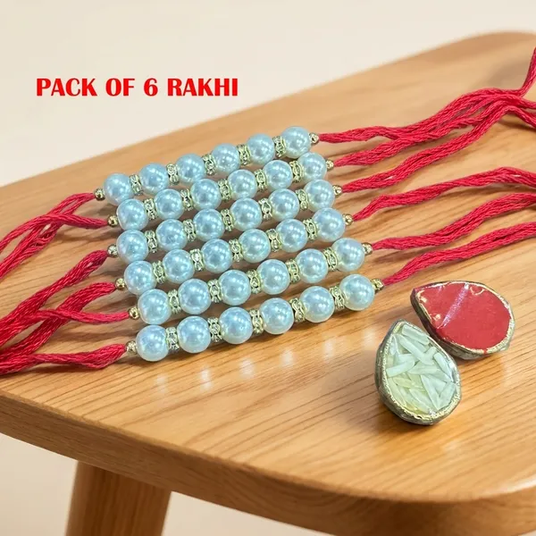 Dhivara_Pearl_Rakhi_Combo_/_Pack_Of_6_Rakhi_With_Roli_Chawal