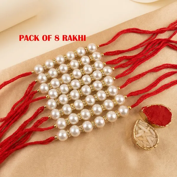 Dhivara_Pearl_Rakhi_Combo_/_Pack_Of_8_Rakhi_With_Roli_Chawal