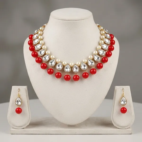 White_Red_Alloy_Jewellery_Set_For_Women