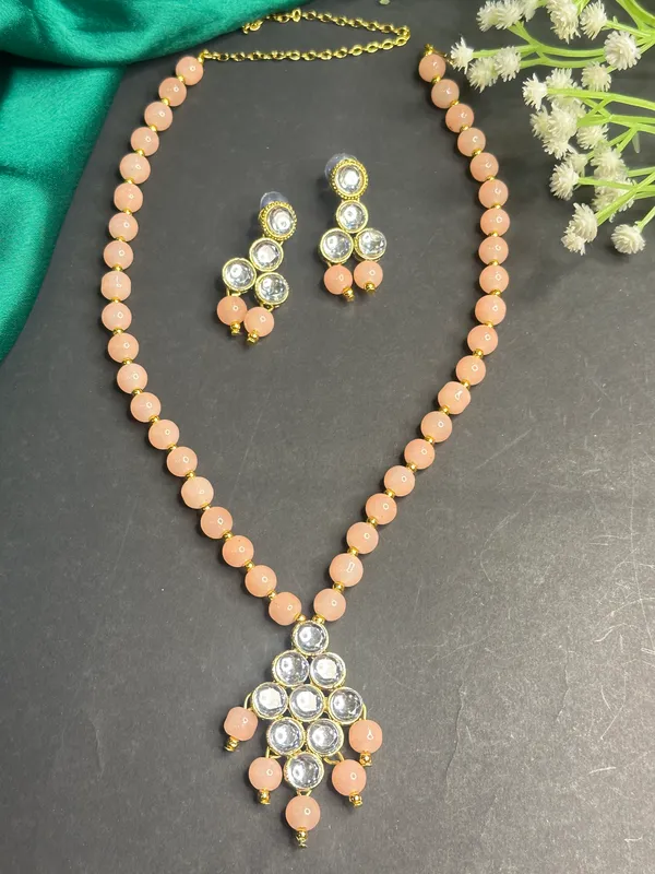 Peach_Alloy_Copper_Jewellery_Set_For_Women