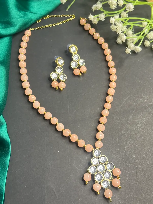 Peach_Alloy_Copper_Jewellery_Set_For_Women