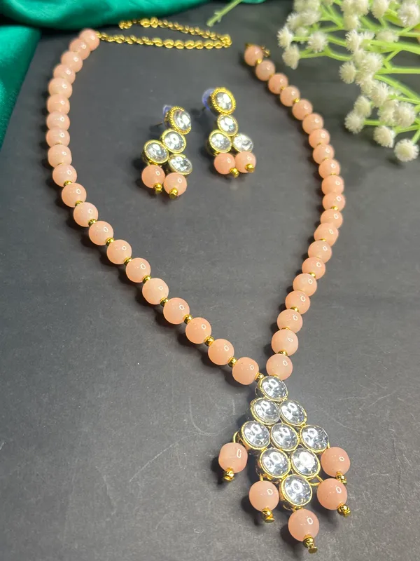 Peach_Alloy_Copper_Jewellery_Set_For_Women