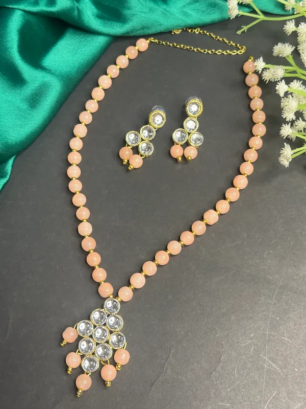 Peach_Alloy_Copper_Jewellery_Set_For_Women