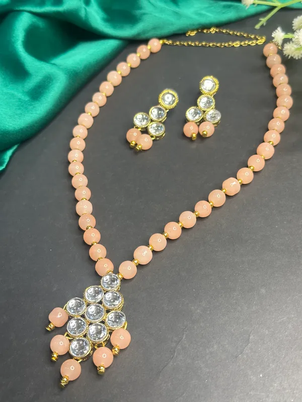 Peach_Alloy_Copper_Jewellery_Set_For_Women