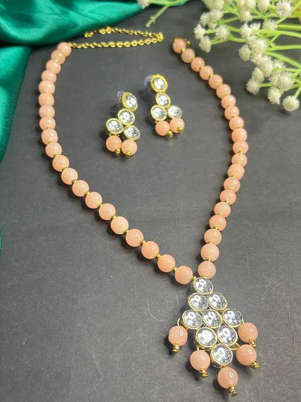 Peach_Alloy_Copper_Jewellery_Set_For_Women