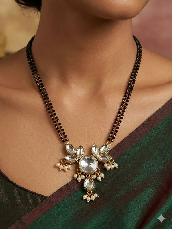 24_Inch_Two_Layer_Black_Alloy_Kundan_Mangalsutra_Set_For_Women