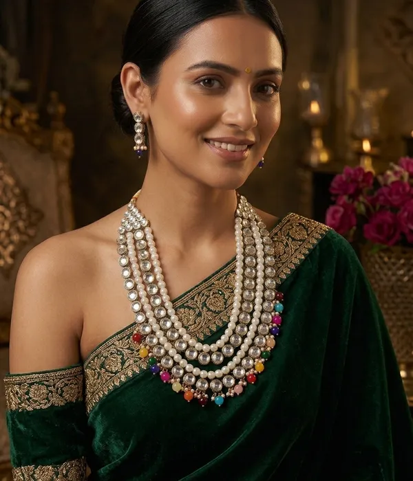 Multicolour_Copper_Plated_Classic_Four_Line_Pearl_And_Kundan_Necklace_Set_For_Women