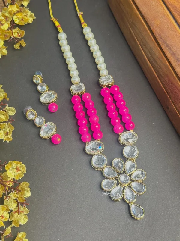 Rhodium_Plated_Beautiful_Double_Line_Pearl_And_Kundan_Necklace_Set_For_Women