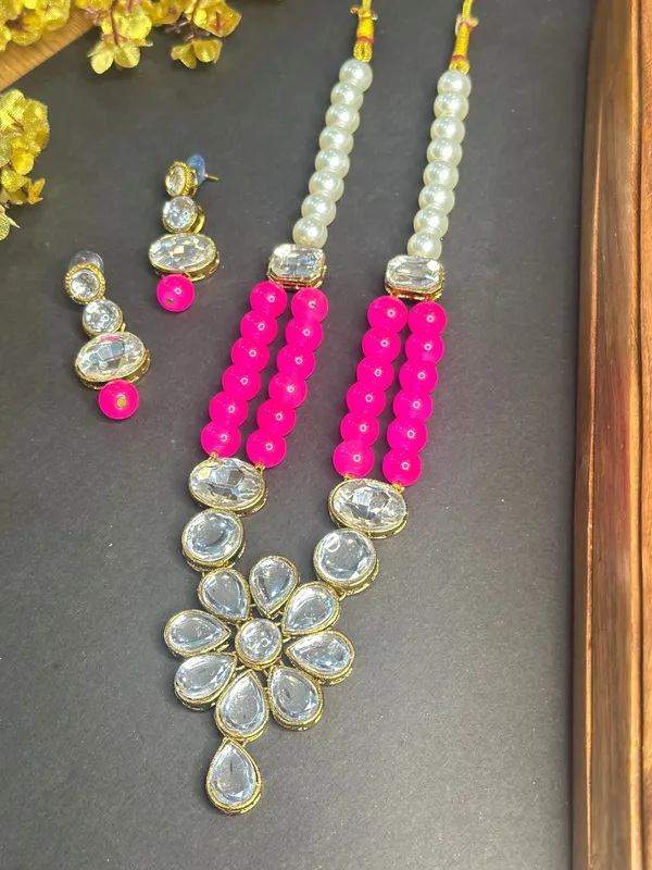 Rhodium_Plated_Beautiful_Double_Line_Pearl_And_Kundan_Necklace_Set_For_Women