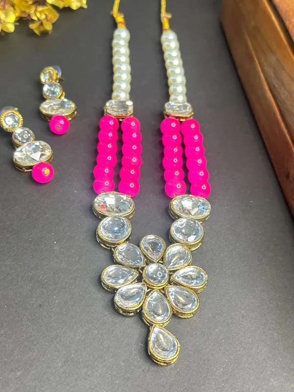 Rhodium_Plated_Beautiful_Double_Line_Pearl_And_Kundan_Necklace_Set_For_Women