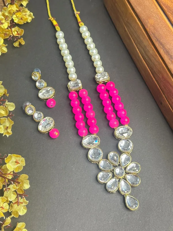 Rhodium_Plated_Beautiful_Double_Line_Pearl_And_Kundan_Necklace_Set_For_Women