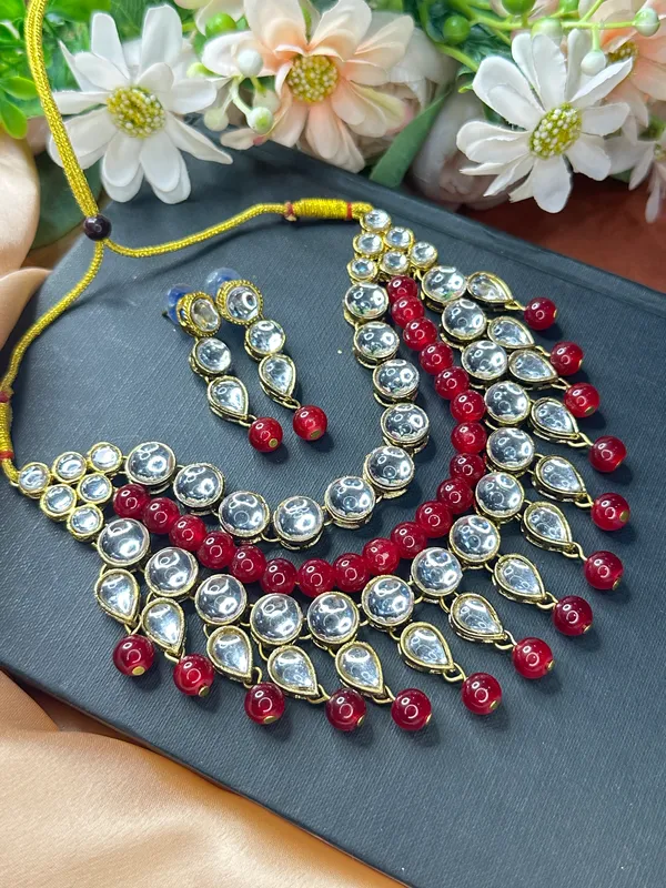Maroon_White_Metal_Copper_Jewellery_Set_For_Women