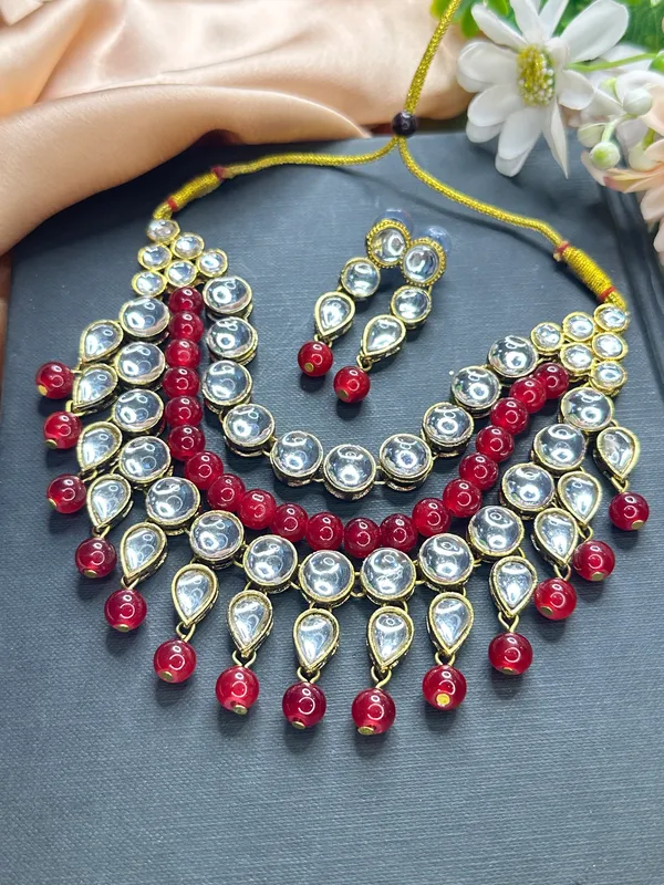 Maroon_White_Metal_Copper_Jewellery_Set_For_Women