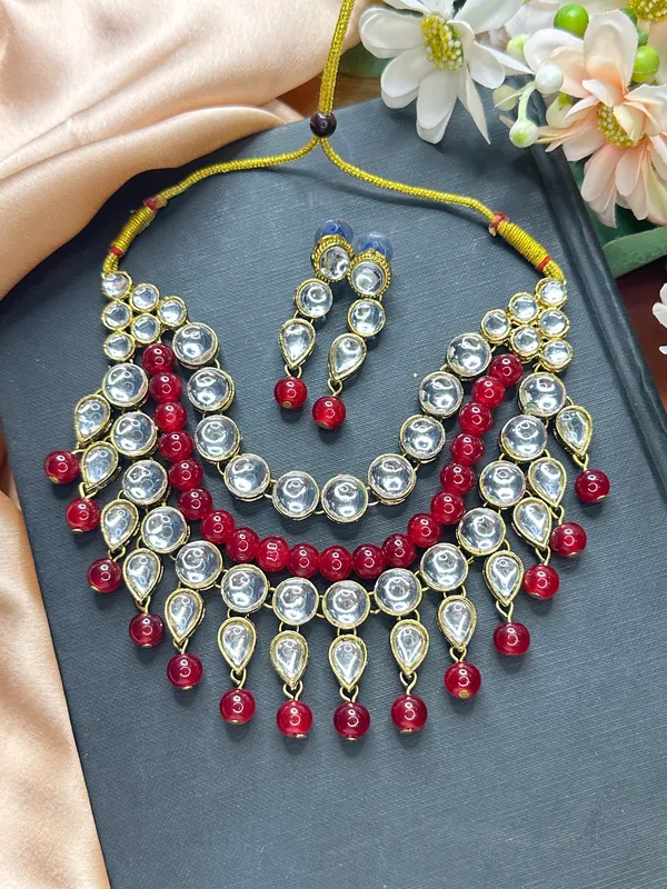 Maroon_White_Metal_Copper_Jewellery_Set_For_Women