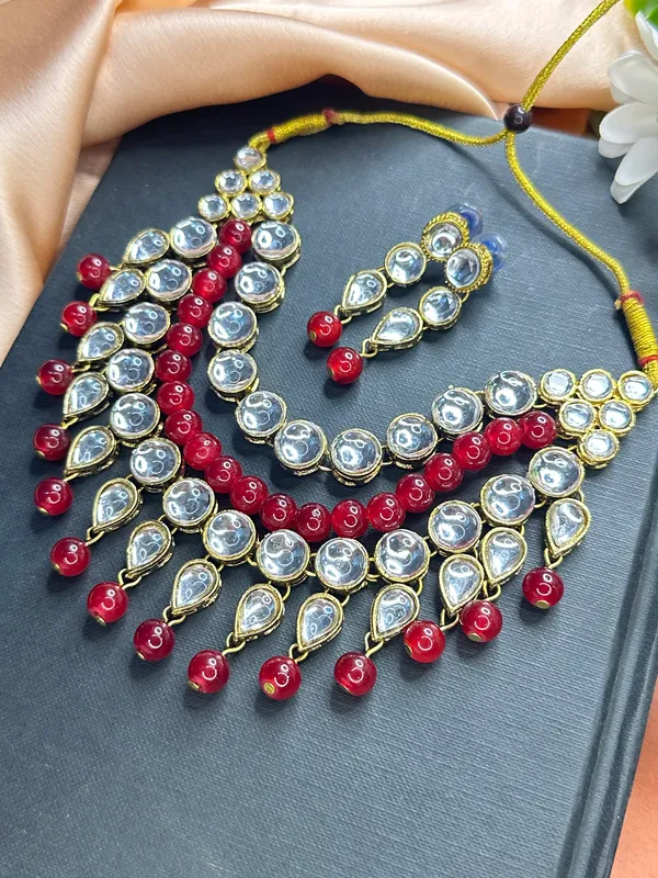 Maroon_White_Metal_Copper_Jewellery_Set_For_Women