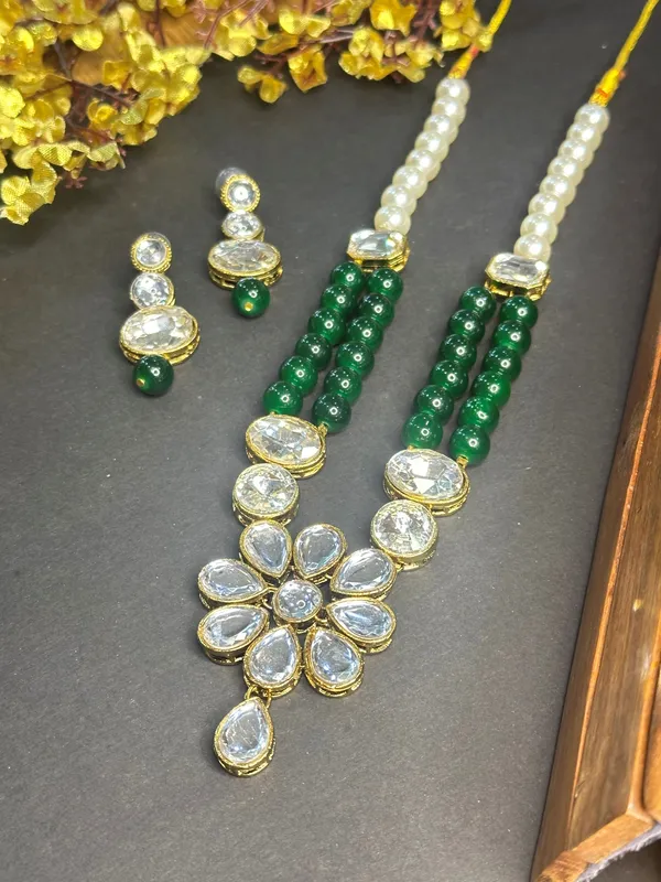 Rhodium_Plated_Beautiful_Double_Line_Pearl_And_Kundan_Necklace_Set_For_Women