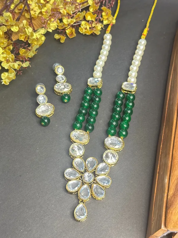 Rhodium_Plated_Beautiful_Double_Line_Pearl_And_Kundan_Necklace_Set_For_Women