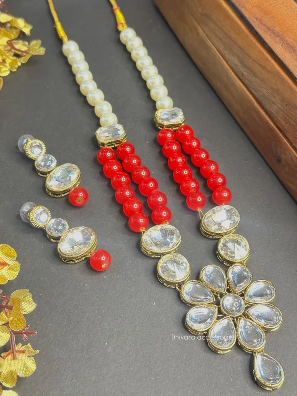 Rhodium_Plated_Beautiful_Double_Line_Pearl_And_Kundan_Necklace_Set_For_Women