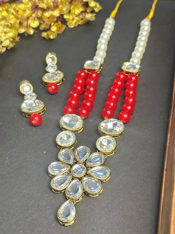 Rhodium_Plated_Beautiful_Double_Line_Pearl_And_Kundan_Necklace_Set_For_Women