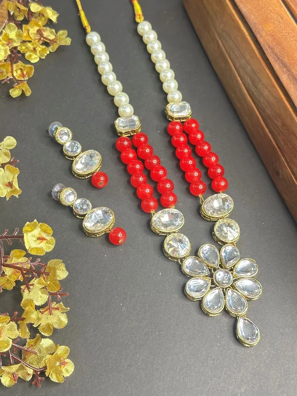 Rhodium_Plated_Beautiful_Double_Line_Pearl_And_Kundan_Necklace_Set_For_Women